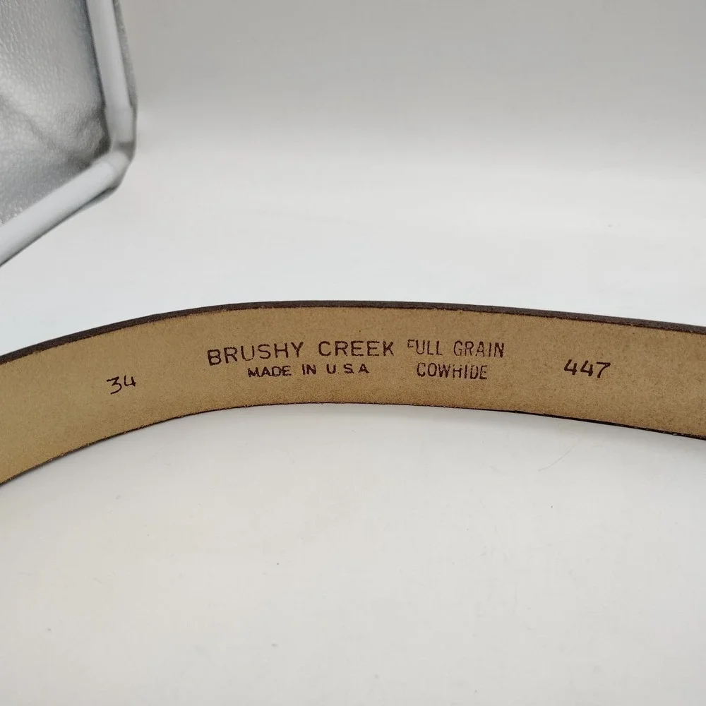Brushy Creek Mens Western Deer Tooled Leather Belt Size 34 Made in USA